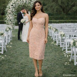 NSR Peach Lace Strapless Midi Dress XS NWOT Sweetheart Wedding Guest Prom Event